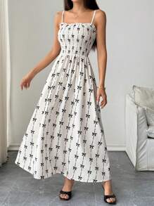 Chiquease Bow Knot Printed Slip Dress, Fashionable For Summer - Apricot - View 3