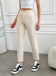 EURMUSE 100%Cotton Women's Fashionable Summer Cropped Length Solid-Colored Versatile Jeans