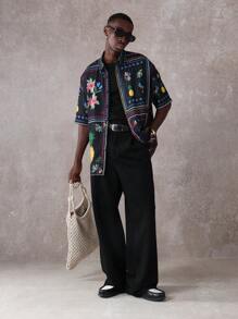 SUMWON Resort Shirt Short Sleeve Summer Floral Pineapple Print Button Down Casual Hawaiian Vacation Beach Party Tropical Retro Aop Mens Fashion Streetwear