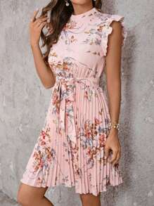 SHEIN Clasi Abito da donna di grandi dimensioni con stampa floreale, senza schiena e senza maniche, per l'estate. Adatto come abito da cerimonia per matrimoni, abito rosa, abito da spiaggia, abito per l'ufficio, abito floreale, abito casual, abito vintage, abito con volant - Multicolore - Visualizzare 1