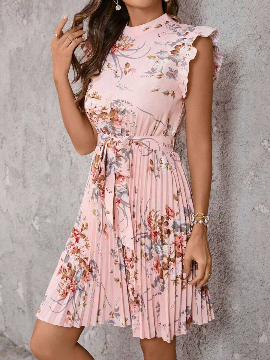 SHEIN Clasi Abito da donna di grandi dimensioni con stampa floreale, senza schiena e senza maniche, per l'estate. Adatto come abito da cerimonia per matrimoni, abito rosa, abito da spiaggia, abito per l'ufficio, abito floreale, abito casual, abito vintage, abito con volant - Multicolore - Visualizzare 1