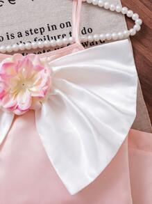 2 件套青少年女孩优雅套装：3D 花卉前背心衬衫和裙子