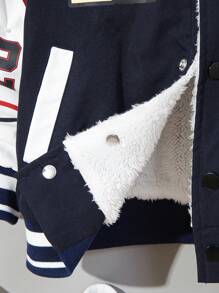 SHEIN Young Boy Letter Graphic Colorblock Teddy Lined Varsity Jacket - Multicolor - View 8