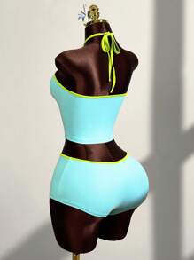 Amplova 夏季女装度假露背两件套日常穿搭海岛度假装 - 藍色 - 查看 5