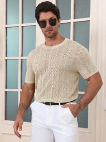 DAZY Men's Textured Striped Knit Sweater, Summer - Apricot - View 9