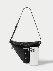 SHECARRY 时尚百搭简约三角形休闲单肩包 - 黑色 - 查看 3