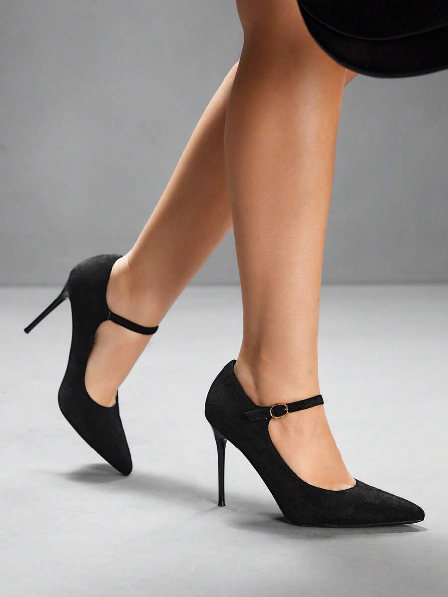 CUCCOO SZL Fashionable Sexy High Heel Pointed Toe Strap Pumps, Classic Versatile Design For Commuting, Dates, Parties - Black - View 1