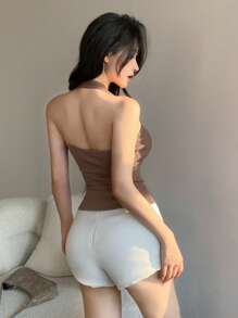 DAZY Summer New Fitted Sleeveless Crop Top, Women Thin Casual Tank Top - Brown - View 3