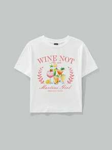 Muchica EZwear 3 Pieces Set Casual Simple Cocktail Martini Glass Seaside Vacation Coconut Tree Hibiscus Flower Slogan Spring Break Pattern Round Neck Short Sleeve Tight Short T-Shirt Women's Summer - Multicolor - View 4