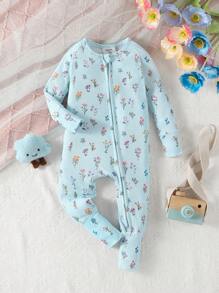 Infant Girls' Floral Collection Ribbed Digital Print Long Sleeve Footless Jumpsuit With Reversible Foot Cuffs - Multicolor - View 3