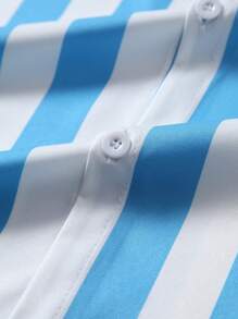 Manfinity Homme 男士条纹单排扣休闲/商务休闲短袖衬衫 男士夏季衬衫 男士夏季衬衫 男士夏季衬衫 男士夏季衬衫 - 彩色 - 查看 4