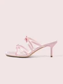 CUCCOO DOLLMOD Women Black PU Slide Sandals With Strap & Square Toe, Low Heels - Pink - View 6