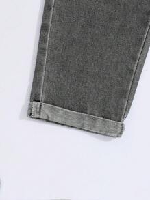 Tween Girls Loose Fit Blue Floral Waist Tapered Leg Jeans - Light Grey - View 3