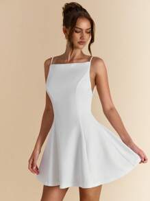 SHEIN BAE 女士纯色露背 A 字型优雅连衣裙，适合约会、度假、音乐节、生日、早午餐、婚礼嘉宾、伴娘、露背连衣裙、白色连衣裙