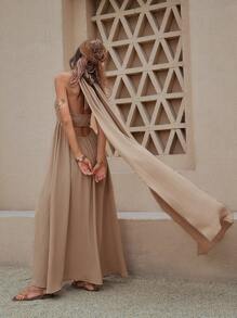 Wildy 美国西部/乡村波西米亚风格浪漫连衣裙，女神风母亲节装扮度假连衣裙波西米亚女装连衣裙波西米亚风时尚度假连衣裙度假装 - 杏色 - 查看 1