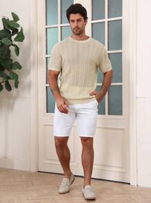 DAZY Men's Textured Striped Knit Sweater, Summer - Apricot - View 8