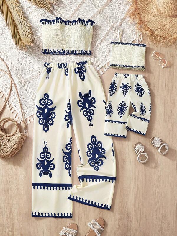 Conjunto de camisola e calça com estampa floral fofa para bebê verão