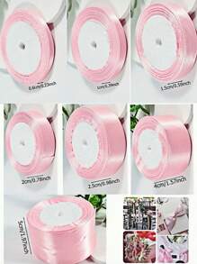 SHEIN 1pc Satin Ribbon(22 Meters/Roll),Double Faced Satin Ribbon For DIY Rose Decor, Gift Wrapping - Wedding Party Bow Ribbon For Table Chair Decoration, Flower Door, Gift Box, Cake Decor, Apparel Accessories, Weaving ,Creates Elegant Festive Atmosphere,Bow Ribbon(0.6/1/1.5/2/2.5/4/5 Cm Width) - Pink - View 3
