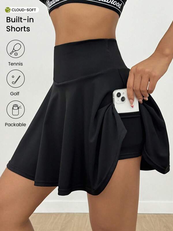 Easify SHEIN Sport Ladies' Solid Color Simple Daily Mini Skirttennis Skirt Athletic Skirt