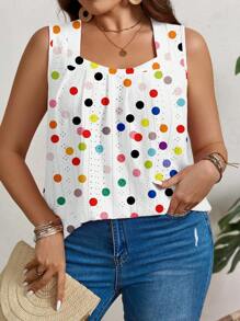 EMERY ROSE 彩色波尔卡圆点印花加大码吊带背心和背心，适合夏季 - 白色 - 查看 6