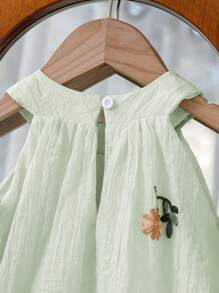 Vintaside Kids 女婴无袖刺绣连衣裙，甜美风格，精致花朵图案，适合节日庆典、家庭聚会，打造优雅小公主造型 - 綠色 - 查看 6