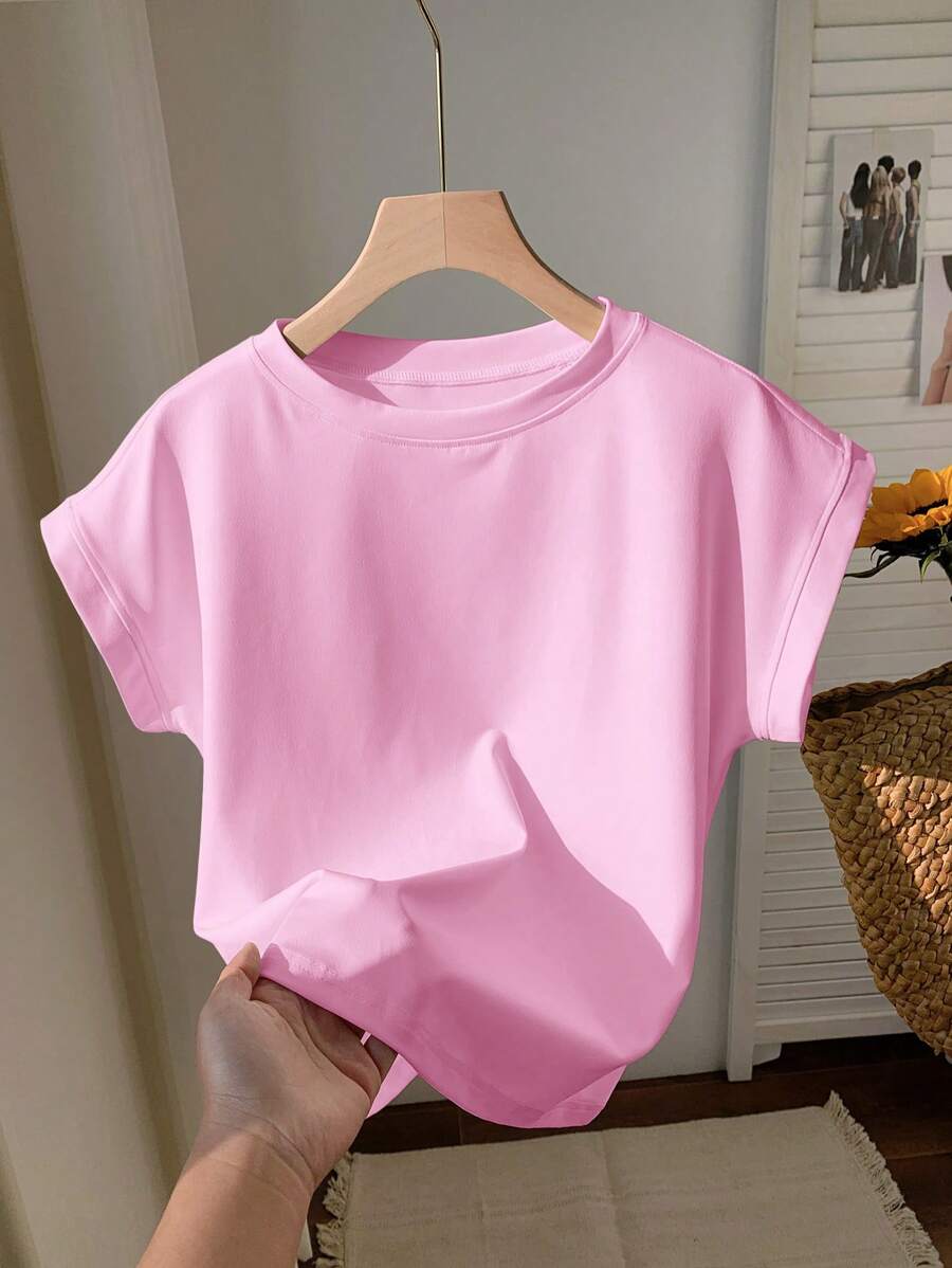 Comfortcana Women Plus Size Plain Short Sleeve T-Shirt, Casual And Minimal For Everyday Wear, Spring/Summer Pink Tshirt Pink Top - Pink - View 1