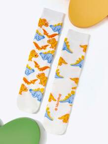 Blippi X SHEIN 3 Pairs Cartoon Figure Graphic & Dinosaur Pattern Kids Socks Set, 100% Cotton