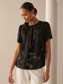 Lilora Damen elegante einfarbige Bluse mit Puffärmeln, Sommer