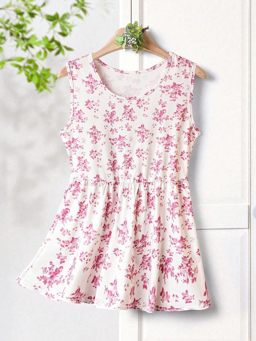 Rusticease Women's Summer Casual Ditsy Floral Round Neck Top - Pink - View 1