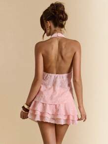 SHEIN BAE 女士纯粉色纹理面料结饰前露肩背心，Y2K 风格，春夏 - 粉色 - 查看 2