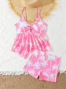 青少年花卉印花两件套泳衣