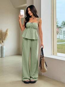 Comfortcana Trang phục hai mảnh dành cho phụ nữ mặc hàng ngày - Màu xanh Ô liu - Xem 2