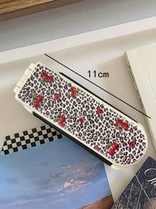 ROMWE Kawaii 1pc Cherry Leopard Print Back To School Folding Hairbrush With Mirror Portable Compact Hair Brush - Multicolor - View 3