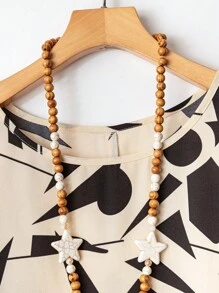 Linhara CURVE 2 chiếc/Bộ áo thun cổ tròn tay ngắn họa tiết hình học cỡ lớn cho nữ và quần short rộng thắt nơ eo, trang phục mùa hè thời trang, giản dị và thanh lịch - Nhiều màu - Xem 3