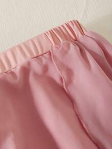 SHEIN Tween Girls' Elegant Lady V-Neck Lace Trim T-Shirt And Elastic Waist Solid Long Chiffon Skirt Two-Piece Flower Girl Wedding Outfit - Pink - View 5