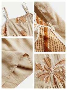 Anewsta 夏季优雅女士复古风格度假花卉刺绣亚麻连衣裙