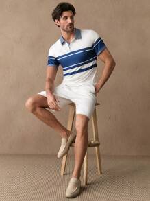 Manfinity ModaGents Camisa polo de manga corta raglán de ajuste ceñido con estampado de patrón a rayas para hombre
