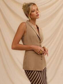 SHEIN Forever 21 Trang phục mùa hè cho nữ: Dạ hội/Trang trọng/Bãi biển/Kỳ nghỉ/Dễ thương/Phong cách phương Tây/Trang phục công sở thường ngày/Thanh lịch/Sinh nhật/Đi chơi/Câu lạc bộ/Trang phục công sở/Lễ hội/Rave/Trang phục công sở/Sang trọng/Hòa nhạc đồng quê/Bữa sáng muộn/Du ngoạn/Giao lưu/Sân bay/Khiêm tốn/Nhà thờ/Fairycore//Tiệc trà/Y2K/Thời trang đường phố/Những năm 2000/Nhảy disco/Nghỉ xuân/Tốt nghiệp/Khách dự tiệc cưới/Cocktail/Cổ điển/Bodycon/Resort/Bó sát/Áo khoác vest nữ - Màu Khaki - Xem 3