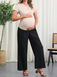 SHEIN Maternity Short Sleeve Tee & Wide Leg Pants Two Pieces Suits