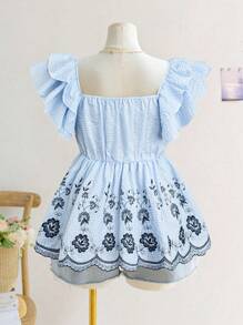 Sweetra قميص ملون بطبعة الجينجهام مطرز باكمام منفوخة قصة A - متعدد الألوان - مشاهدة 2