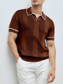 Manfinity Homme Men's Knitted Short Sleeve Sweater, Fashionable For Summer Polo T Shirt Men