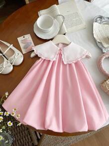 Cute Pink Peter Pan Collar Embroidered Sleeveless Dress For Toddler Girls, Summer - Pink - View 8