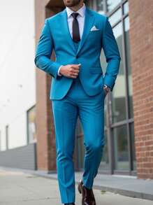 Calvornis Men's Plus Size Solid Color Jacket And Pants Suit