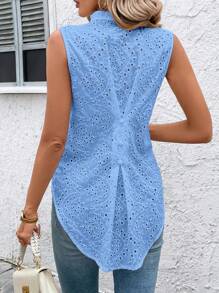 SHEIN Clasi 白色刺绣无袖衬衫，适合度假和所有场合的优雅装扮 - 藍色 - 查看 3