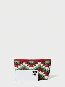 SHECARRY Contrasting Color Crocheted Holiday Christmas Gift Clutch - Multicolor - View 3