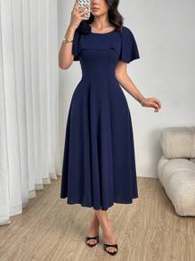 Modelyn Women's Elegant Ruched A-Line Gown With Shawl Collar, Suitable For Wedding Parties