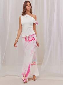 L'Amorae 女士优雅夏日度假露肩3D花卉细节上衣 - 白色 - 查看 2