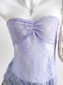 SHEIN Unity 女式蕾丝拼接抹胸 Y2K - 紫丁香色 - 查看 3