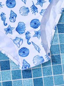 3pcs Tween Girls Fashionable Shell Print Bikini Sets - Multicolor - View 8