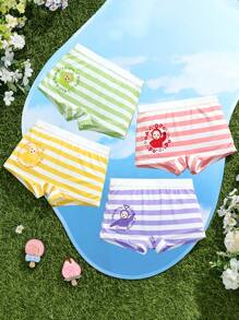 Teletubbies X SHEIN Young Girl Striped & Cartoon Print Briefs - Multicolor - View 1